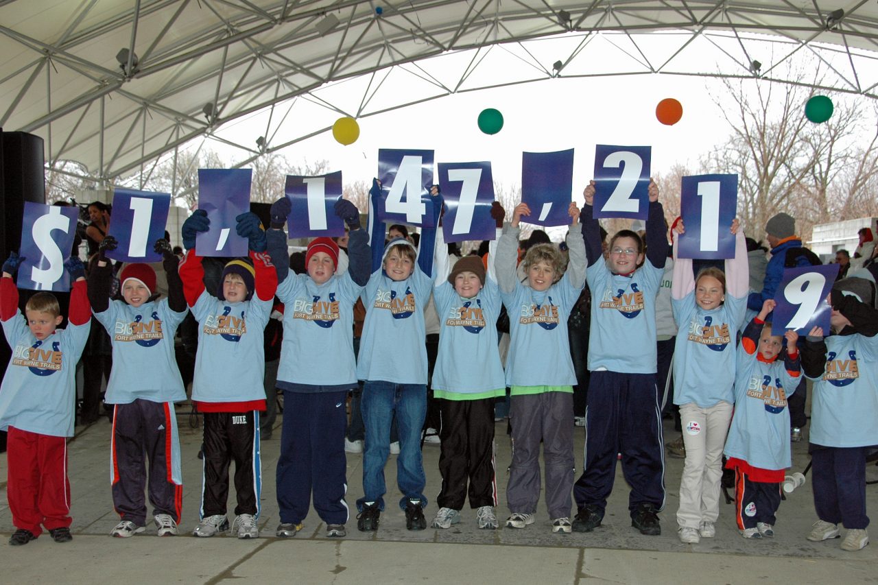 Children holding signs that read $1,147,219