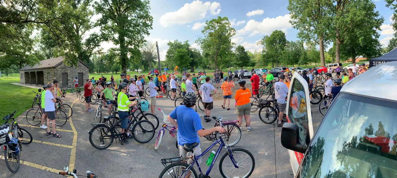 Photo of large group of cyclist before ride